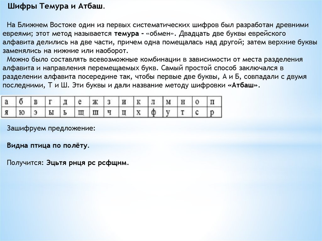 Шифры сообщений. Метод шифрования Атбаш. Шифрование текста шифром Атбаш. Шифр Атбаш русский алфавит таблица. Шифр Атбаш алгоритм шифрования.
