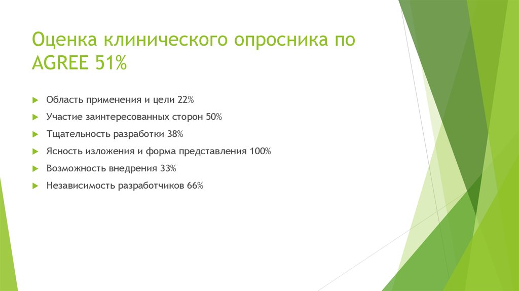Оценка клинического опросника по AGREE 51%