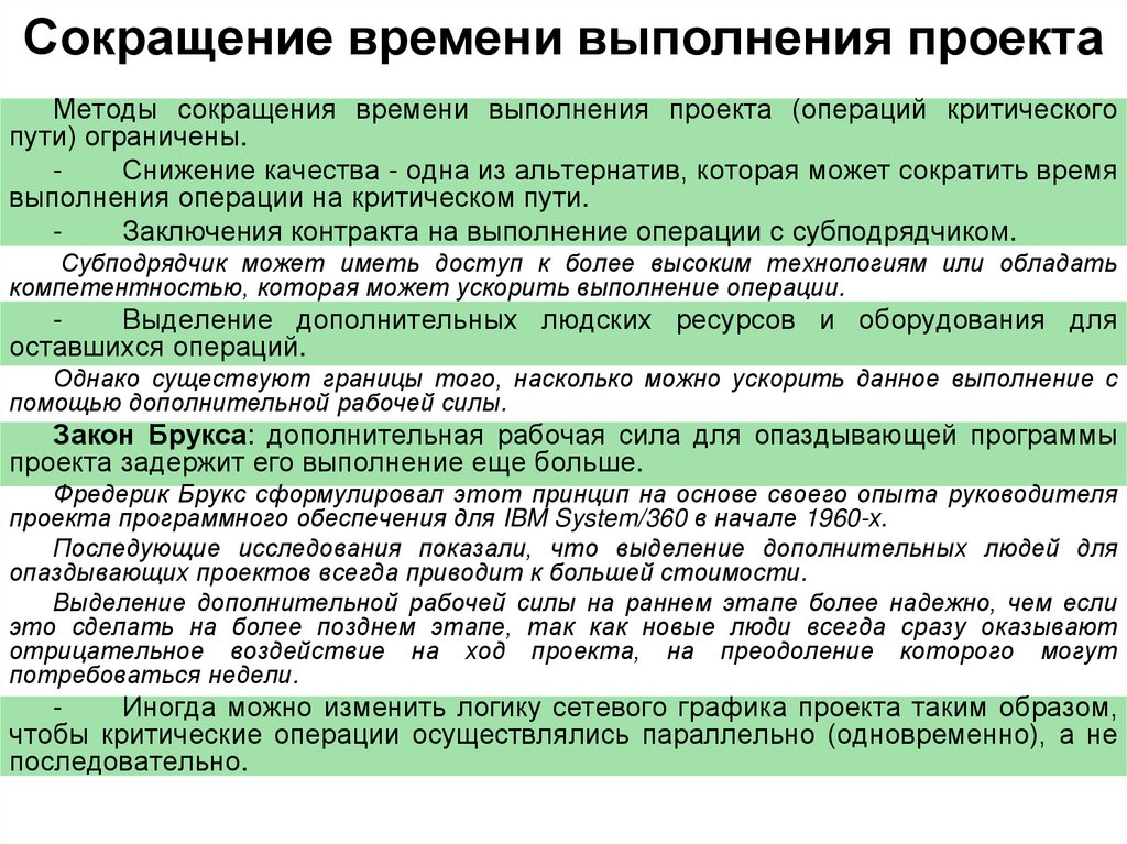 Метод уменьшения общей длительности проекта путем параллельного выполнения задач которые в обычной