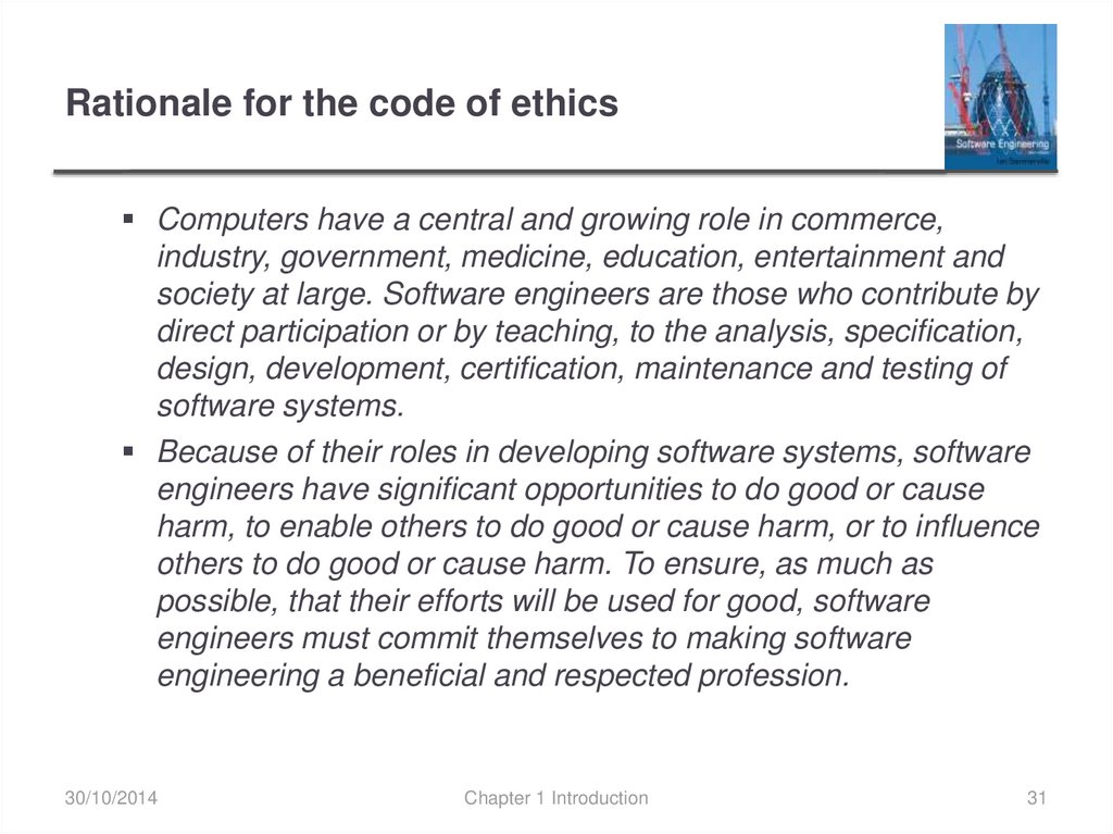 Rationale for the code of ethics