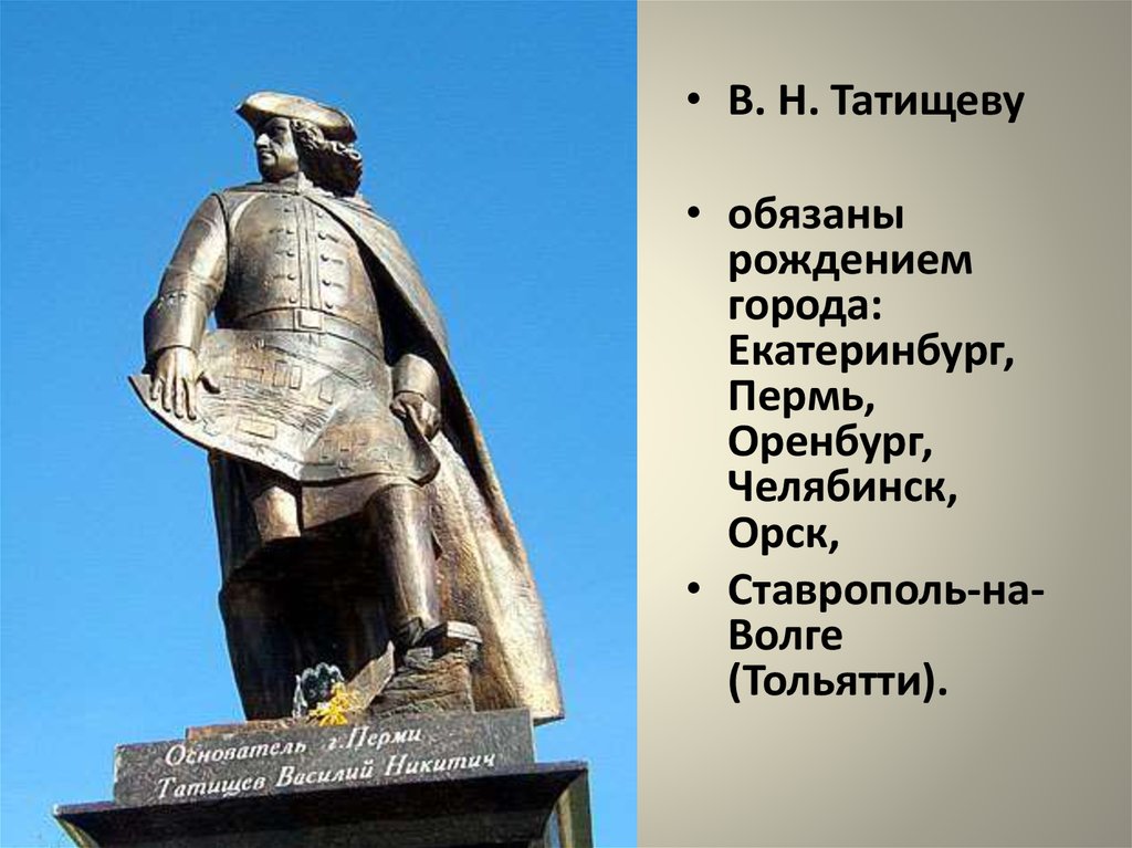 Создателем какого памятника был в н татищев. Памятник Василию Татищеву в Перми. Татищев основатель Перми.