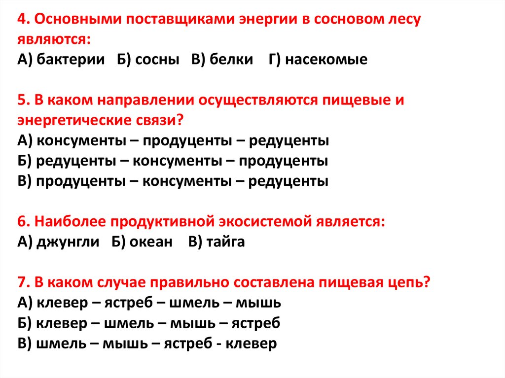 Основными поставщиками энергии в сосновом лесу