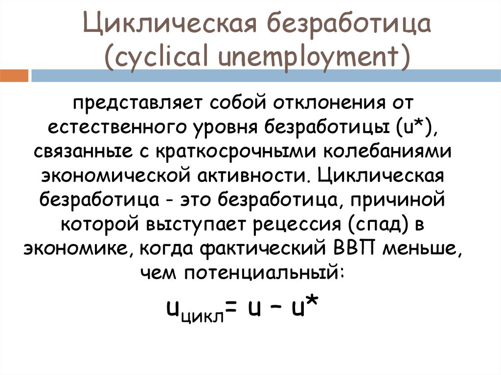 Прочитайте текст безработица представляет собой. Cyclical unemployment. Циклическая безработица. Уровень циклической безработицы. Уровень циклической безработицы формула.