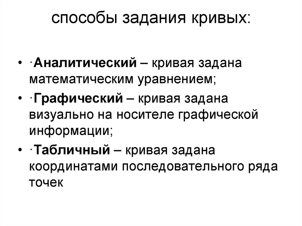 Крив методы. Способы задания кривых. Аналитический способ задания Кривой. Метод задания Кривой математическим уравнением. Способы задания кривых в пространстве.