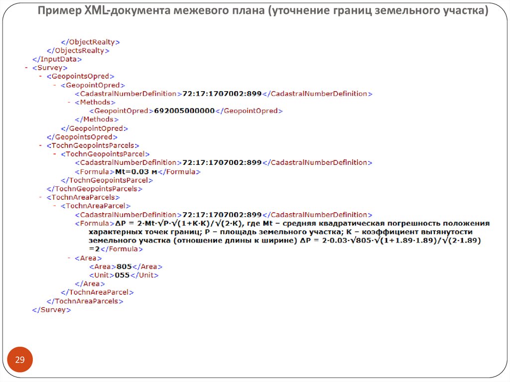 Пример XML-документа межевого плана (уточнение границ земельного участка)