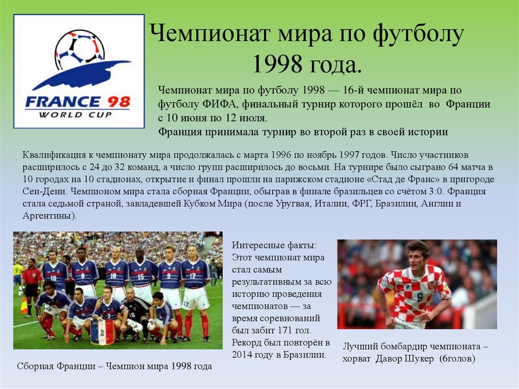 Чемпионат мира по футболу 1998 года.