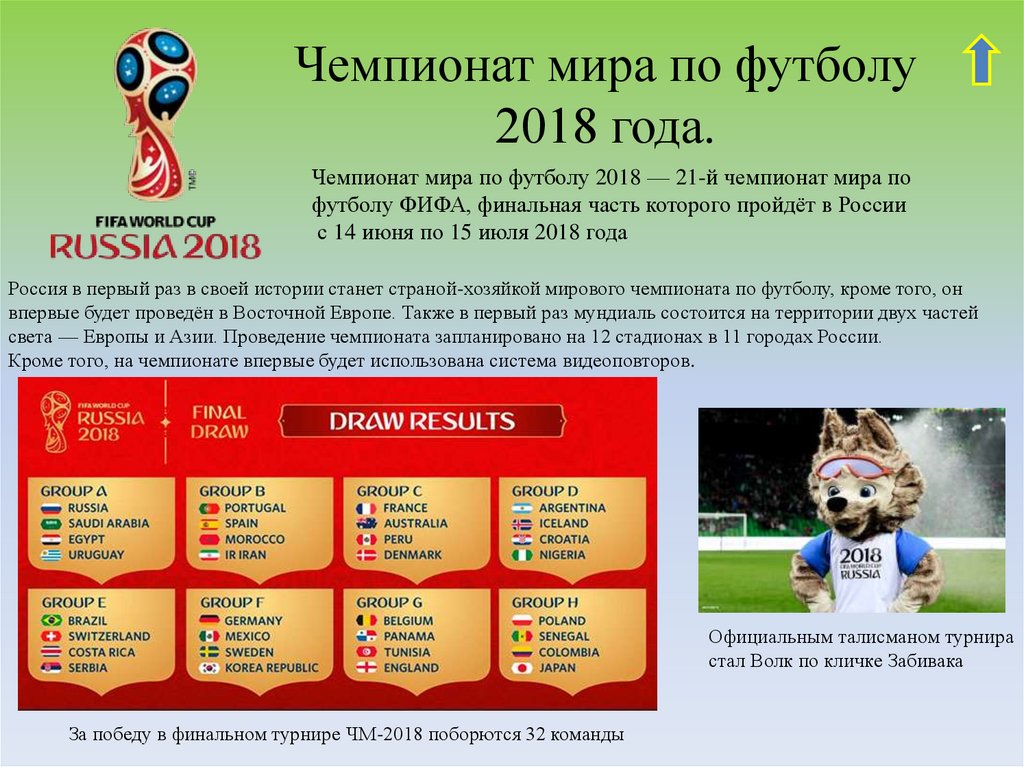 Чемпионат мира по футболу 2018 года.