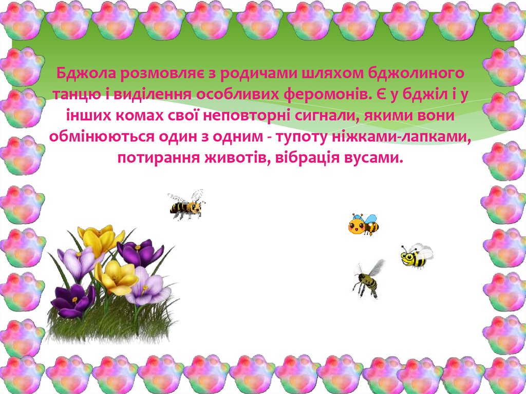 Бджола розмовляє з родичами шляхом бджолиного танцю і виділення особливих феромонів. Є у бджіл і у інших комах свої неповторні