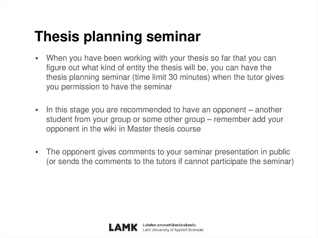 Thesis planning seminar