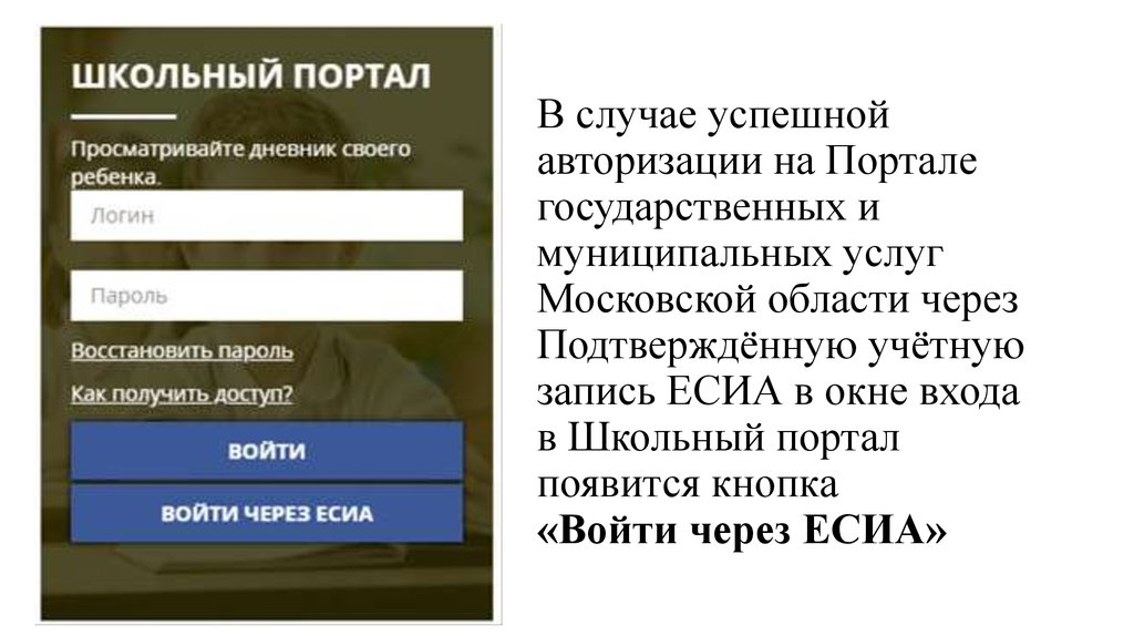 Войти школьный портал московской. ЕСИА школьный портал Московской области. Электронный дневник Московская область. Логин школьный портал. Школьный портал через логин и пароль.