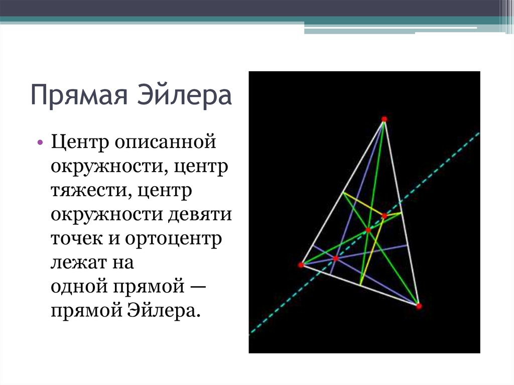 Девять точек треугольника. Эйлер треугольник ортоцентр. Центроид треугольника Эйлера. Теорема о прямой Эйлера. Теорема Эйлера о треугольнике.