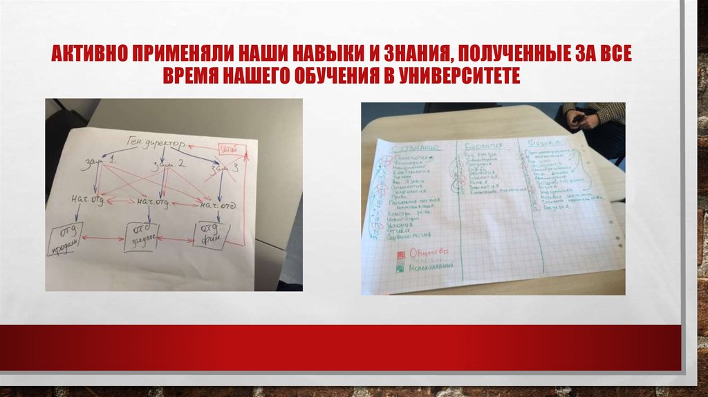 Активно применяли наши навыки и знания, полученные за все время нашего обучения в университете