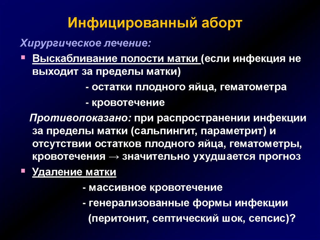 Лечебное выскабливание. Инфицированный и септический аборт. Хирургическое прерывание. Хирургические методы прерывания беременности. Инфицированный аборт этиология.