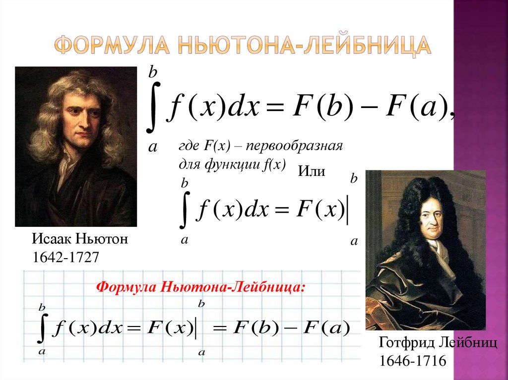 Лекция ньютон. Формула Ньютона Лейбница интеграл. Дифференциальное и интегральное исчисление Ньютона Лейбница. Определенный интеграл по формуле Ньютона-Лейбница.