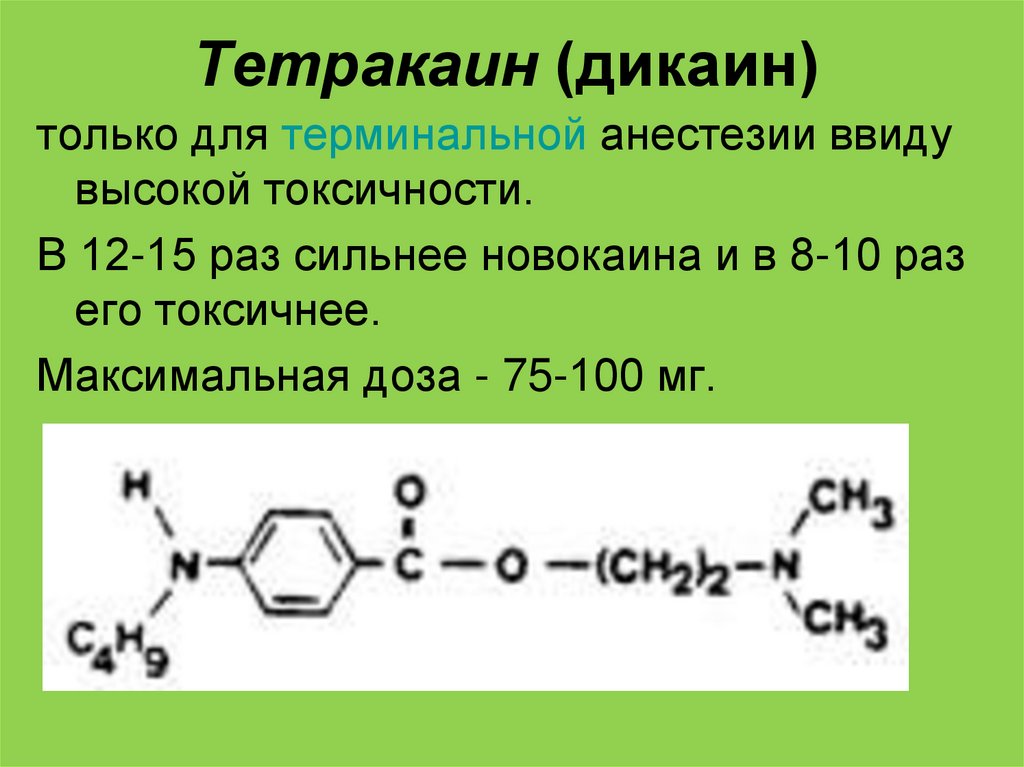 Общий метод количественного определения новокаина и анестезина. Тетракаин нитритометрия. Тетракаина гидрохлорид. Дикаин алкалиметрия.