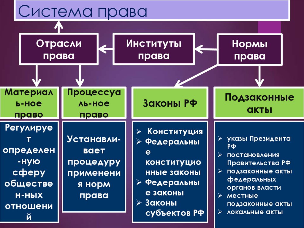 Заполните пропуски в схеме система права