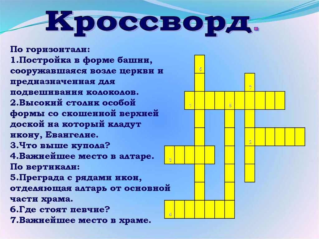 Изготовление колокола 7 букв кроссворд. Где стоят певчие в храме 7 букв. Столик в церкви 6 букв сканворд первая буква а. Кроссворд храм Покрова на Мерли.