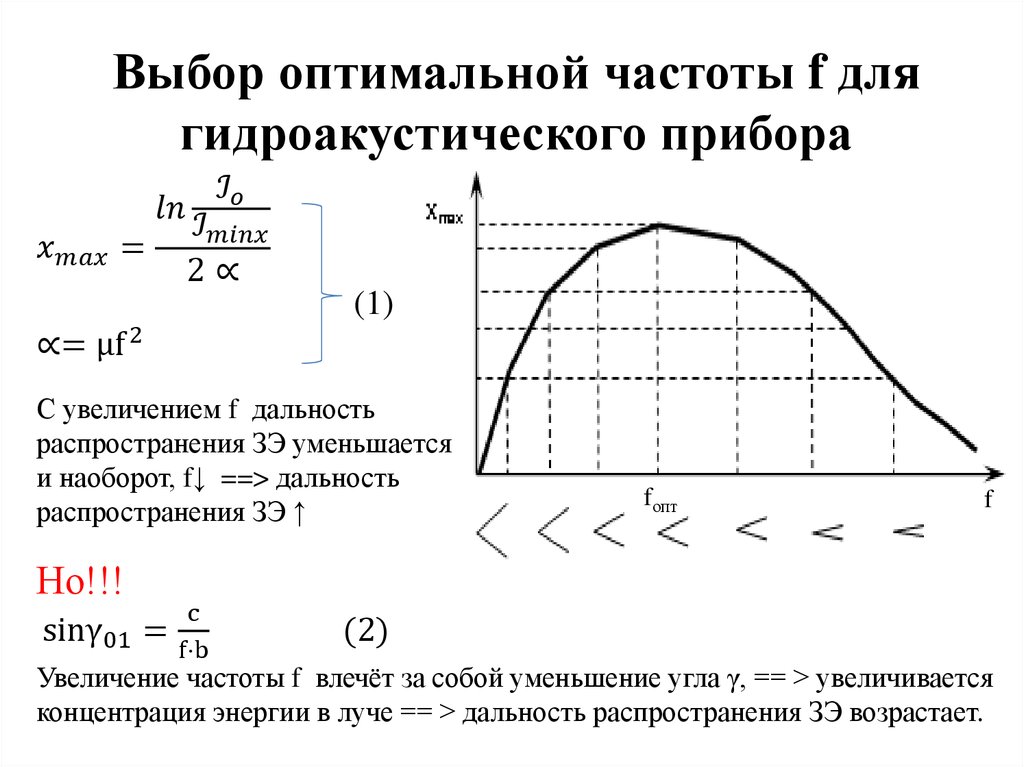 Выбор оптимальной частоты f для гидроакустического прибора