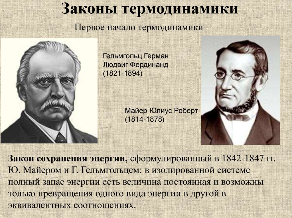 Кто открыл закон. Герман Гельмгольц (1821-1894). Герман Гельмгольц термодинамика. Первый закон термодинамики кто открыл. Открытие первого закона термодинамики.