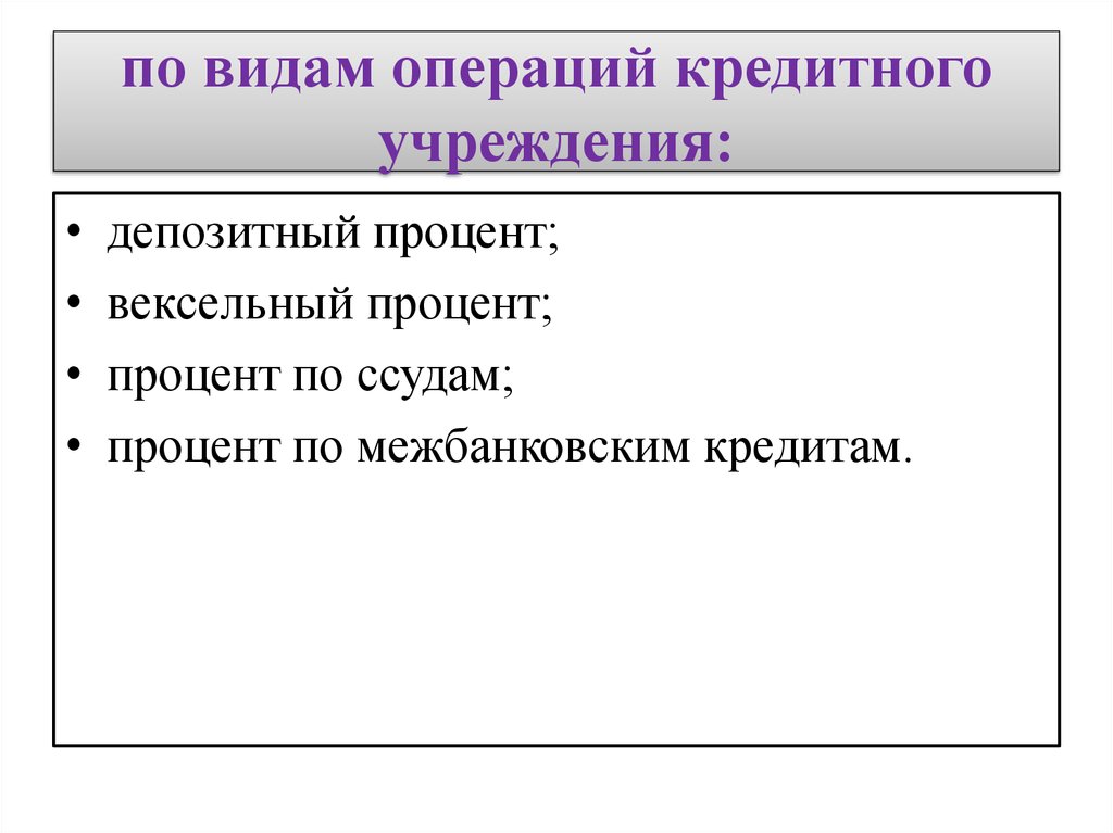 Виды операций с данными. Виды кредитных операций. Банковские операции. Виды межбанковских кредитов. Виды депозитных учреждений.