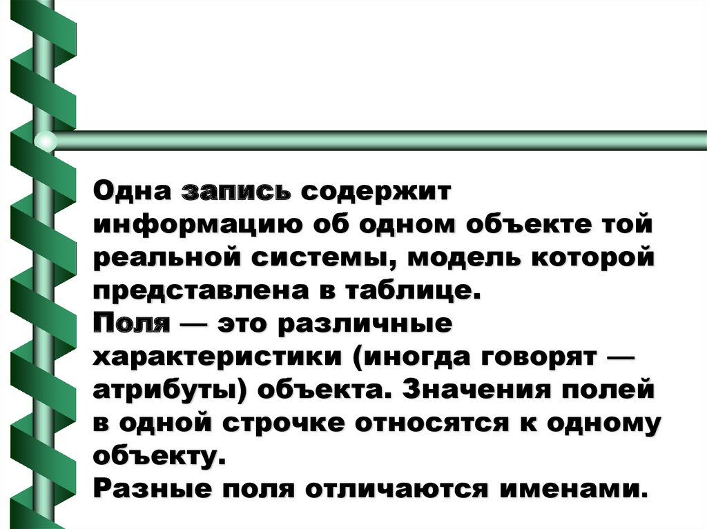 Поли значение. Содержит ли какую-либо информацию таблица в которой нет полей. Значение полей в правах.