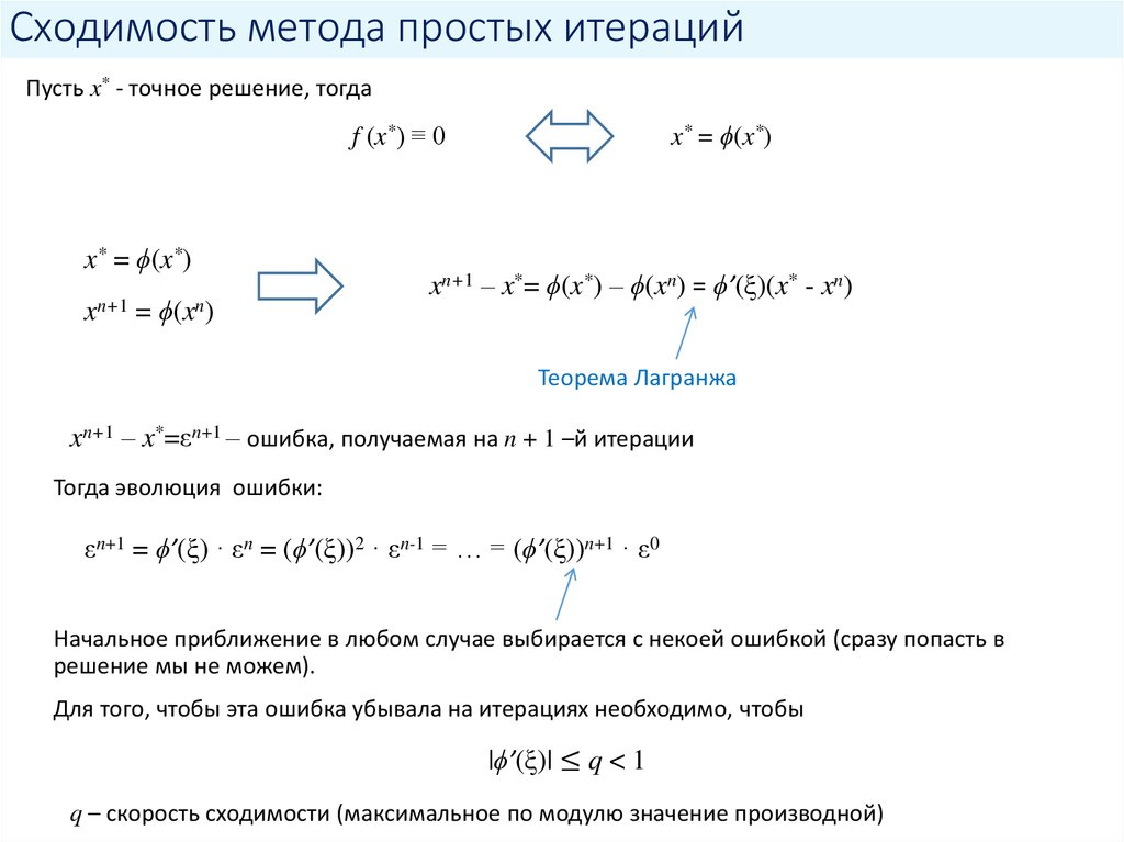 Сходимость метода простых итераций