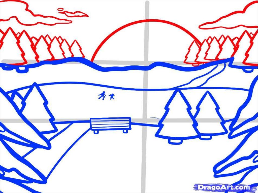 Что может линия рисуем зимний. Зимний пейзаж по шагам. Этапы рисования зимнего пейзажа. Нарисовать зимний пейзаж карандашом поэтапно. Легкий зимний пейзаж пошагово.