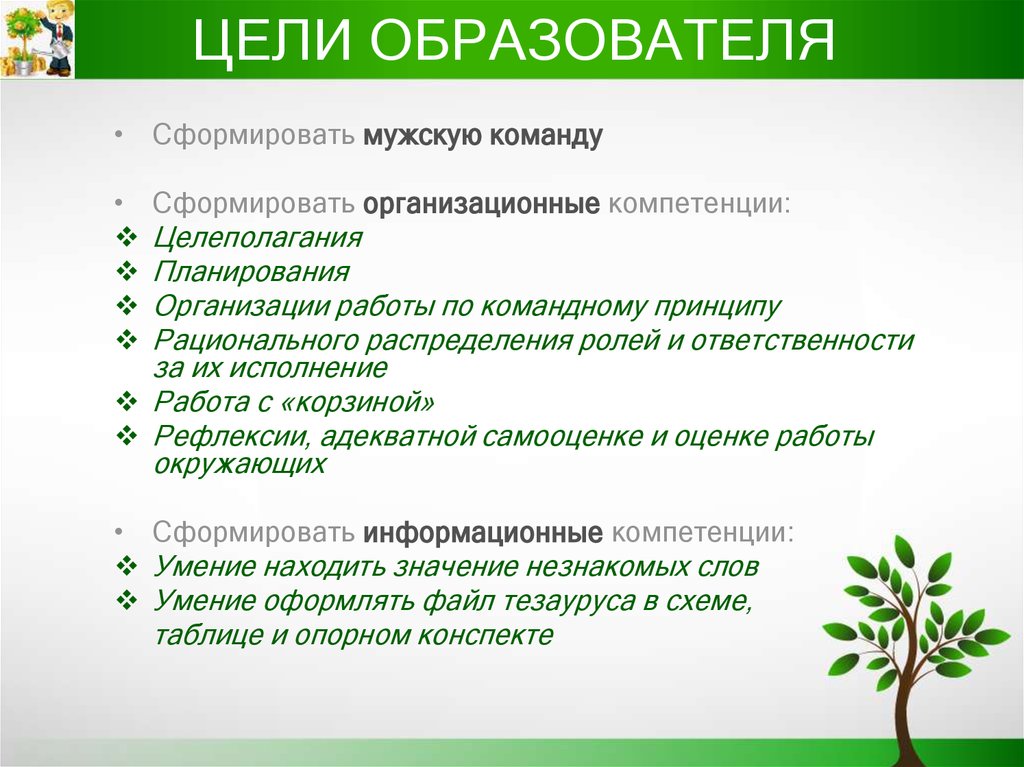 ЦЕЛИ ОБРАЗОВАТЕЛЯ