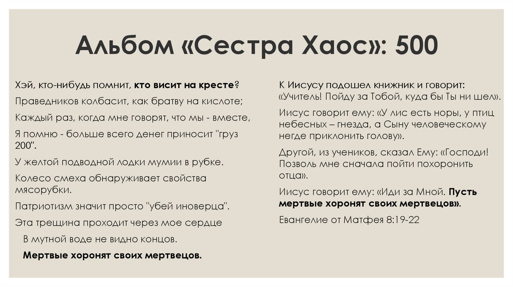 Альбом «Сестра Хаос»: 500