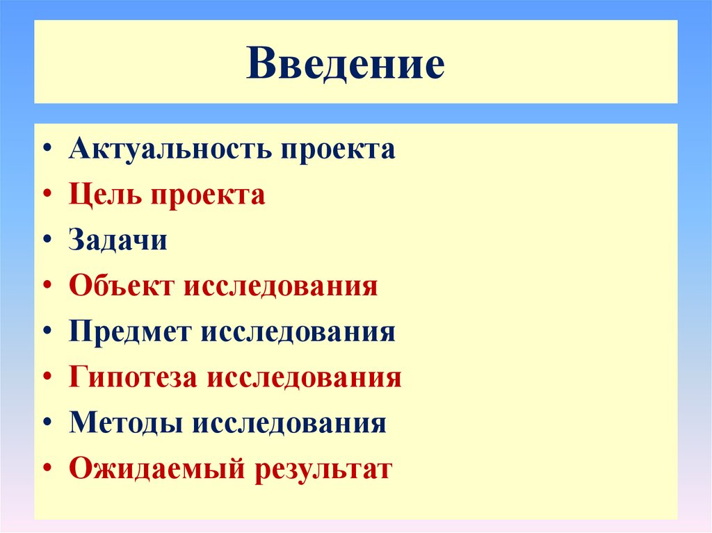 Из чего состоит введение в проекте