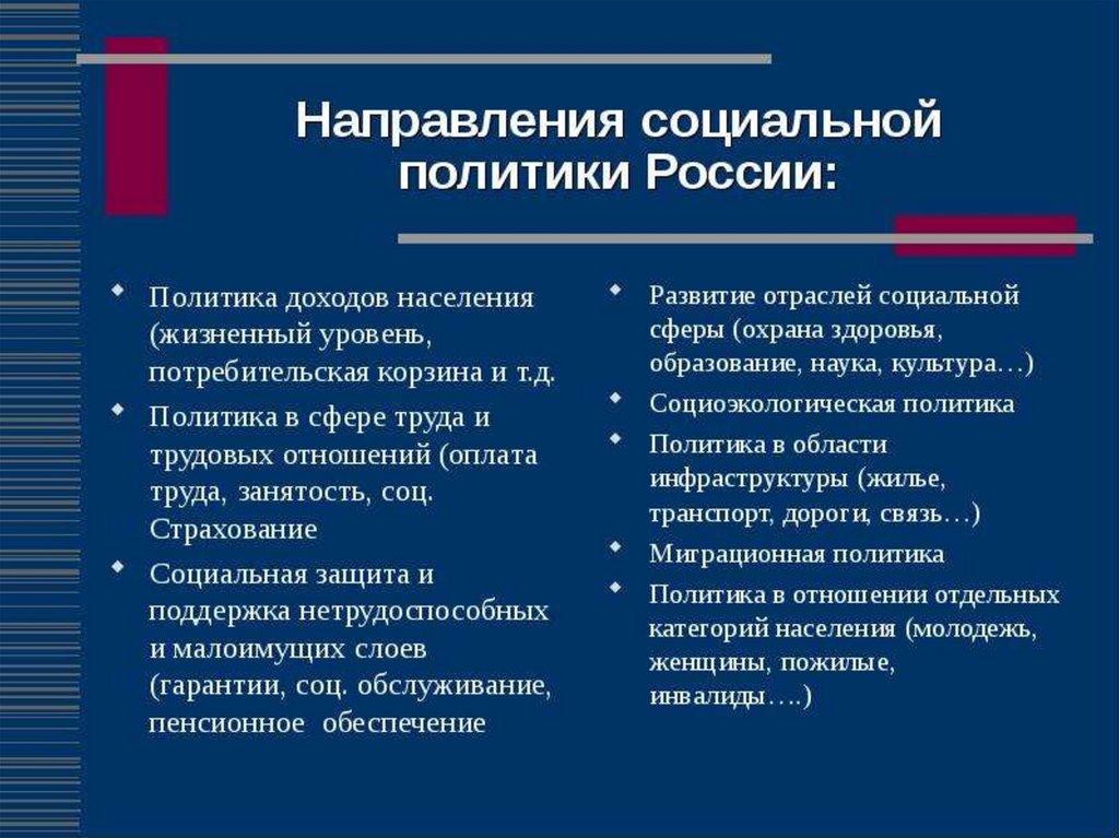 Основные направления социальной политики российского государства проект