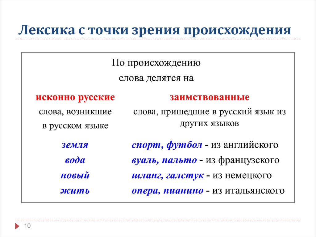 Лексика с точки зрения происхождения 6 класс