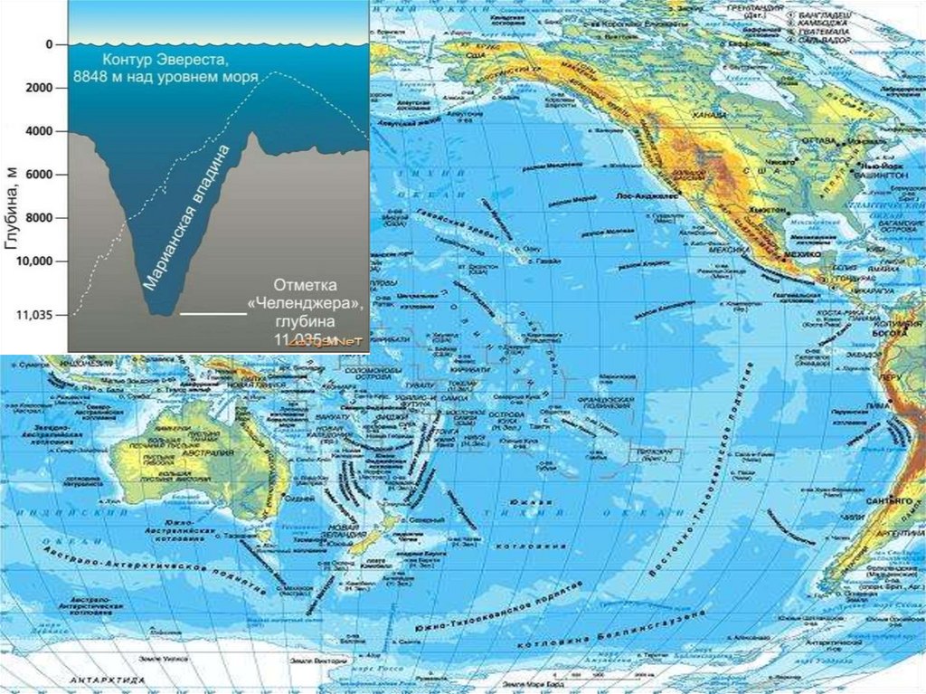 Карта тихого океана. Моря Тихого океана на карте. Острова Тихого океана на карте. Тихий океан карта подробная. Самое глубокое место в тихом океане на карте.