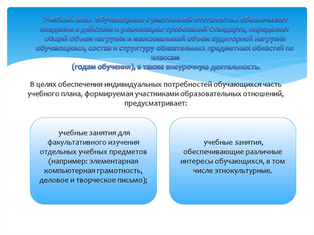 Учебный план обучения на дому для детей с умственной отсталостью