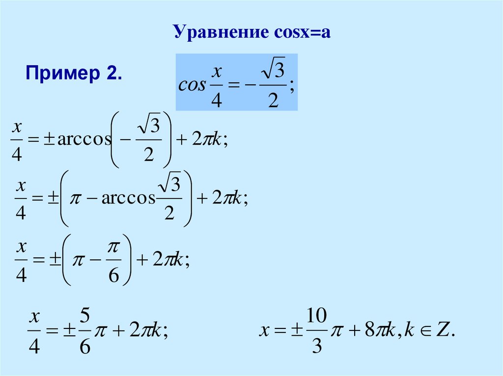 Реши cosx. Формулу для решения уравнения cosx a. Решение уравнений вида cos x=a. Формулы решения уравнений вида cosx a. Общая формула решения уравнения cos x a.