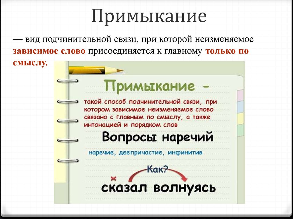 Русский язык 5 класс виды словосочетаний. Примыкание. Связь примыкание. Тип связи примыкание примеры. Примыкание примеры словосочетаний.