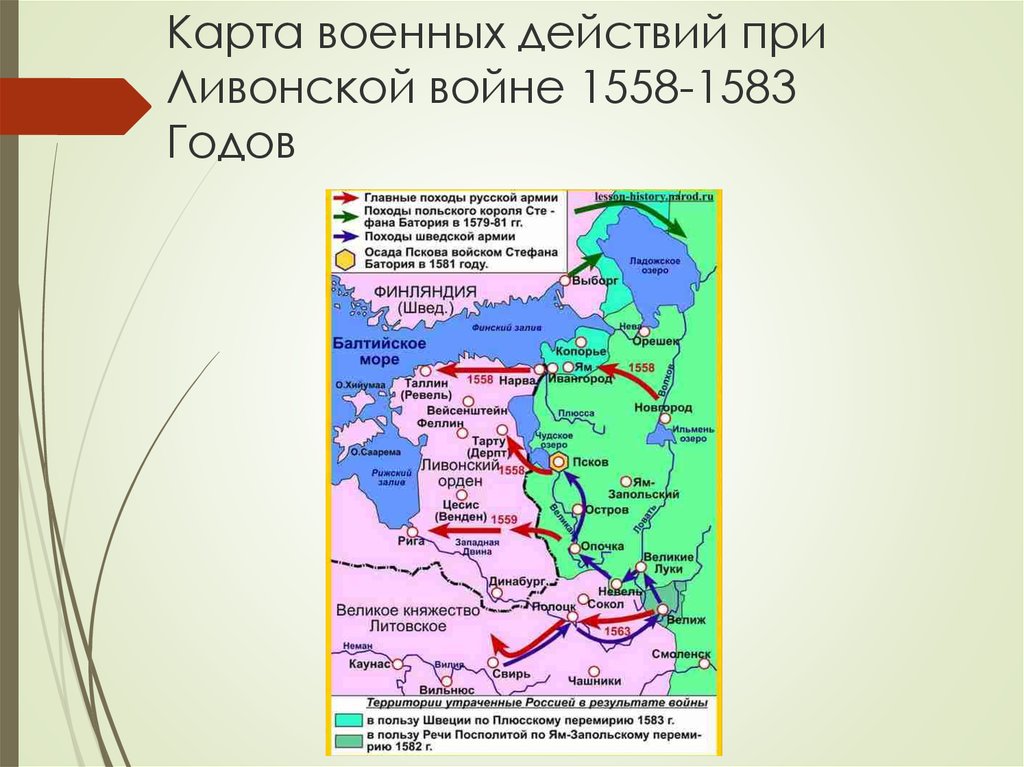 Ям запольский договор с речью посполитой. Карта Ливонской войны 1558-1583.