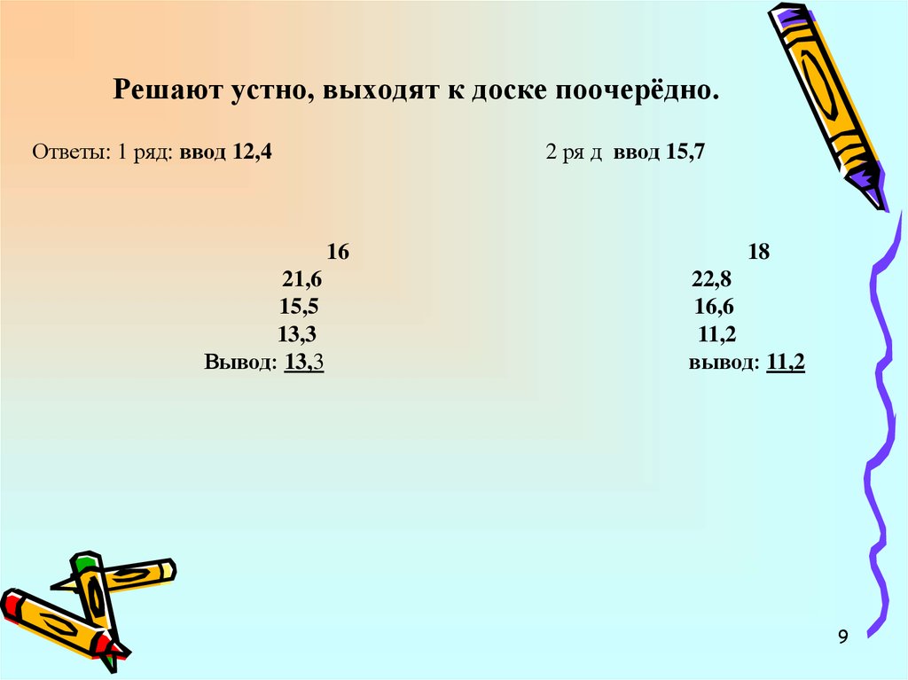 Решаем устно. Реши устно и введи ответ. Как понять устно. Выход к доске 6 класс.