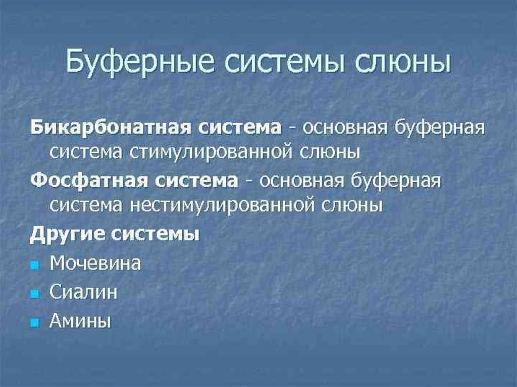 Состав слюны буферные. Бикарбонатная буферная система. Состав слюны.