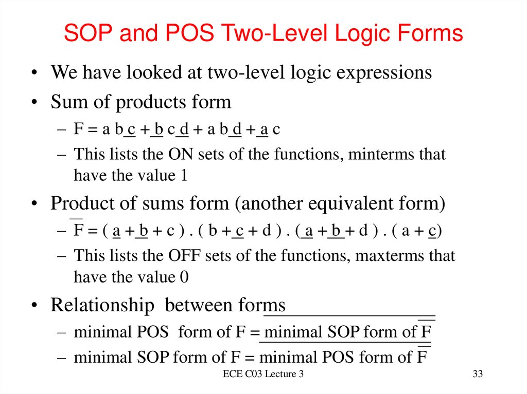 SOP and POS Two-Level Logic Forms