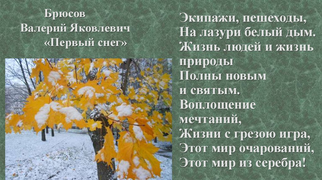 Анализ стихотворения брюсова первый снег 7 класс по плану