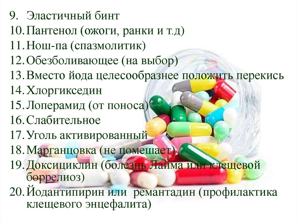Состав индивидуальной аптечки:
