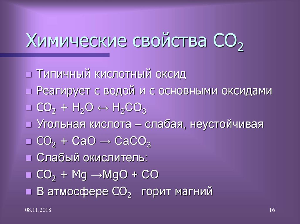 Химические свойства СО2