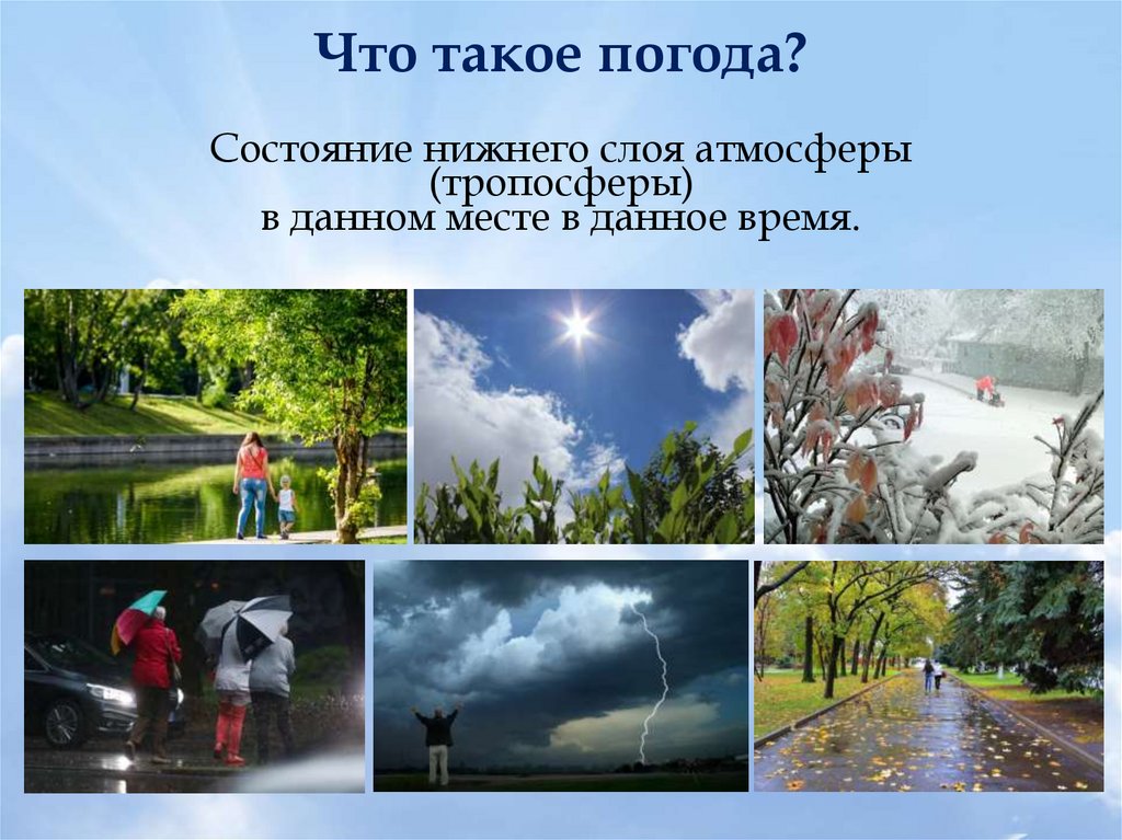 Погода и климат. Состояние Нижнего слоя атмосферы в данном месте в данное время. Главное свойство погоды. Профессии связанные с погодой и климатом.