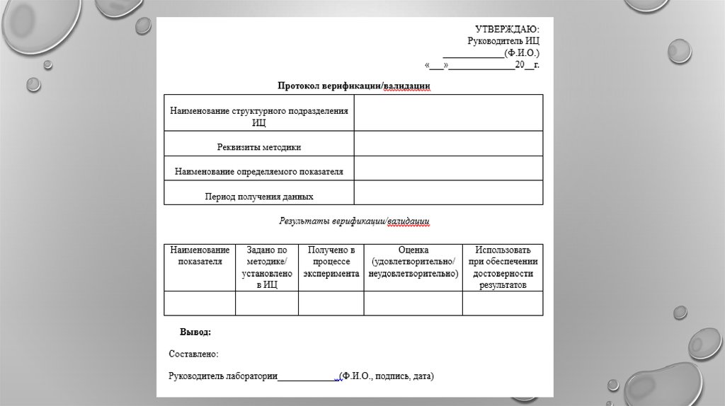 Протокол внедрения методики в лаборатории образец