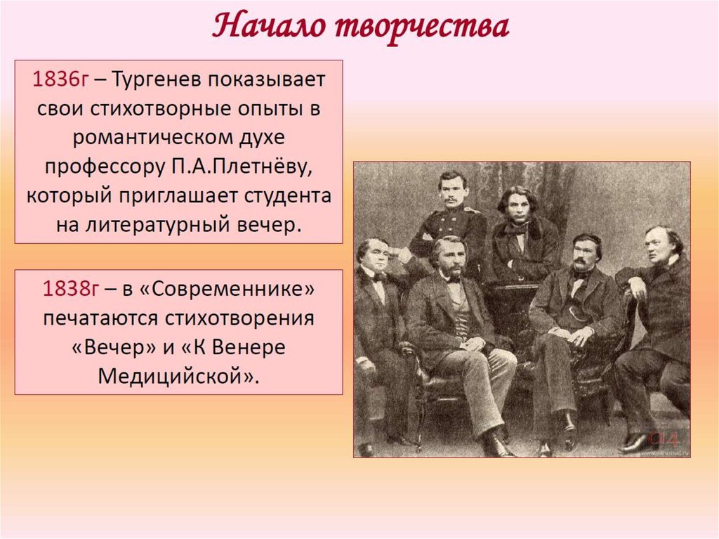 И Тургенев 1838 г. Современник Тургенев презентация. Начало творческой деятельности Тургенева. Тургенев вечер 1838.