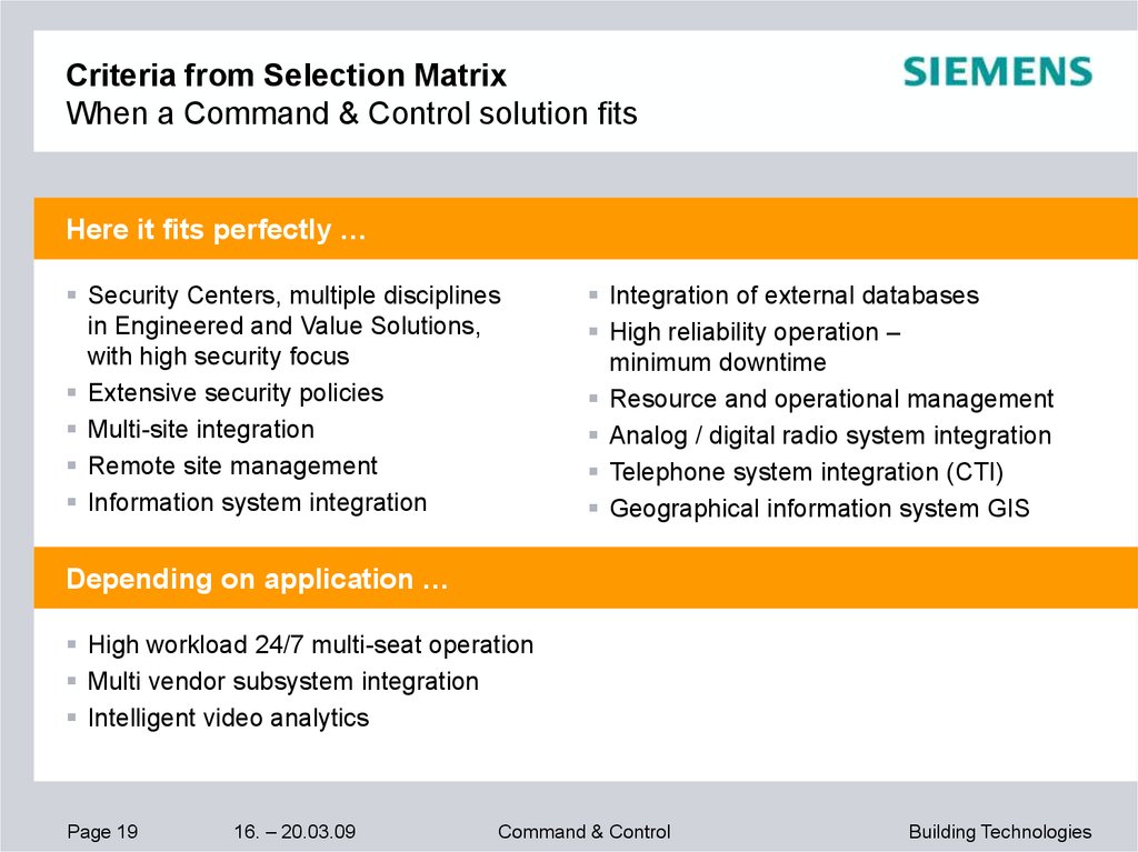 Criteria from Selection Matrix When a Command & Control solution fits