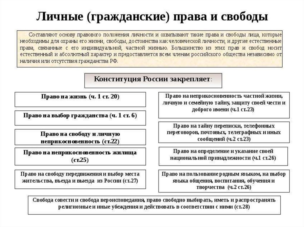 Гражданские права и свободы план