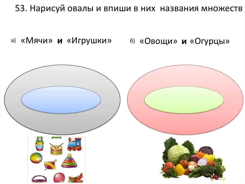 Нарисуй овалы для множеств еда овощи