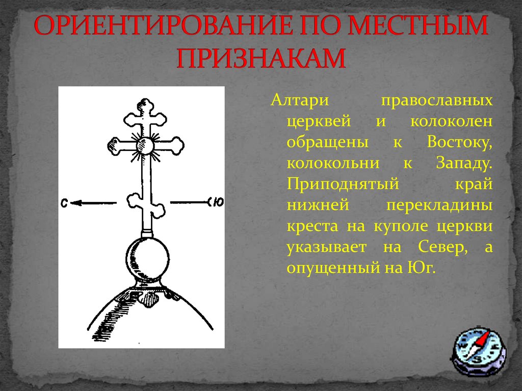 Ориентация края. Ориентирование по кресту на куполе церкви. Ориентирование по церкви на местности. Ориентация на местности по кресту. Ориентирование по местным признакам.